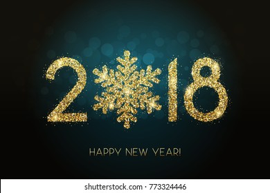 Vector - Happy New Year 2018 - New Year magic background with gold snowflake