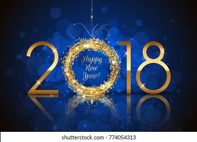 Vector Happy New Year 2018 glowing blue background