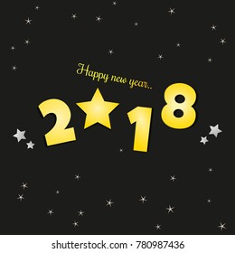 Vector of Happy new year 2018 with black sky and star.