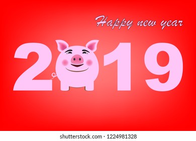 Vector happy new year 2019 greeting card, Chinese new year symbol, Year of the pig.