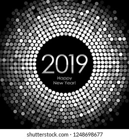 Vector - Happy New Year 2019 - silver disco lights frame