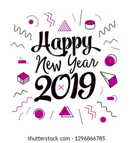 Vector happy new year 2019 simple memphis design