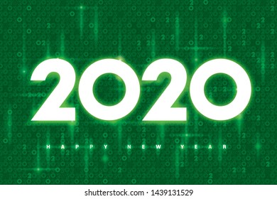 Vector Happy New Year 2020 design with futuristic technology  background.