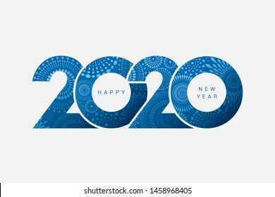 Vector Happy New Year 2020 with fireworks and text design isolated on white background.