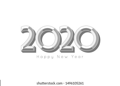 Vector Happy New Year 2020 banner. Grey text on white background