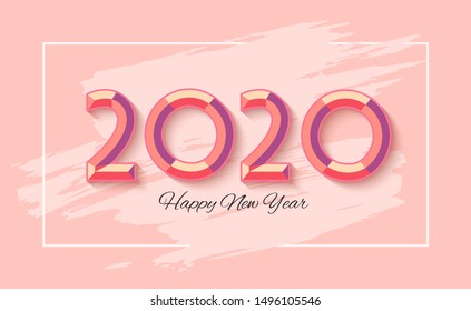 Vector Happy New Year 2020 banner. Colorful text on peach background