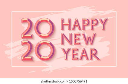 Vector Happy New Year 2020 banner. Colorful text on peach background