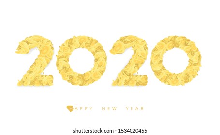 Vector Happy New Year 2020  text design with potato chips concept isolated on white background.