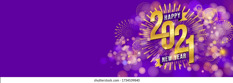 Vector Happy New Year 2021 with fireworks and text design.