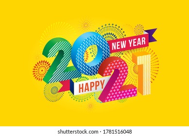 Vector Happy New Year 2021 mit Feuerwerken und Text-Design.