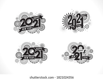 Vector Happy New Year 2021 with fireworks and text design.