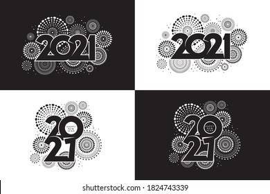 Vector Happy New Year 2021 with fireworks and text design.