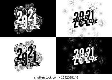 Vector Happy New Year 2021 mit Feuerwerken und Text-Design.
