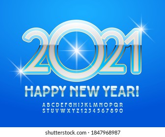 Vector Feliz Año Nuevo 2021 elegante tarjeta de felicitación. Elegante y brillante fuente. Bonito juego de letras y números de alfabeto rico