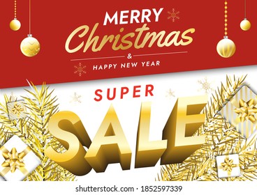 Vektor Happy New Year 2021 Hintergrundvorlage. Frohe Weihnachts-Superverkaufsbanner