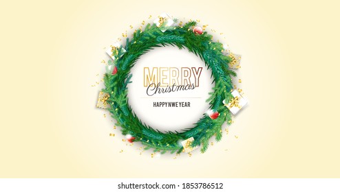 vector Happy New Year 2021 background template. circle Merry Christmas white gold 