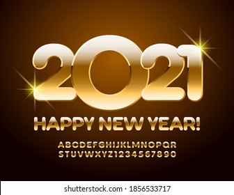 Vector Happy New Year 2021 luxury card. Premium style Font. Golden Alphabet Letters and Numbers set