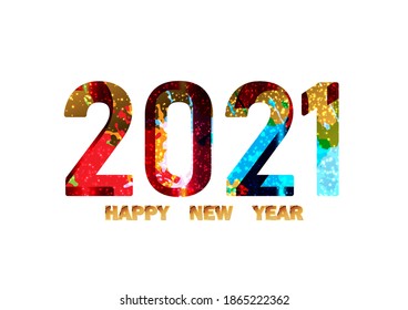 Vector Happy New Year 2021 with colorful paint design background, illustration vector design background.