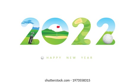 Vector Happy New Year 2022  text design with golf concept isolated on white background.