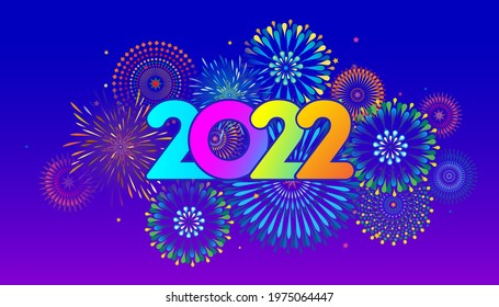 Vector Happy New Year 2022 with fireworks background.