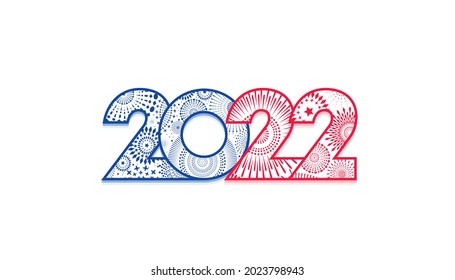 Vector Happy New Year 2022 with fireworks isolated on white background.