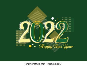 Vektor glücklich neues Jahr 2022 mit grünem Farbkonzept und geometrischer Dekoration. Vektorgrafik. Textlogo 2022. Jahr 2022. kann für Banner, Hintergründe und Grußkarten verwendet werden
