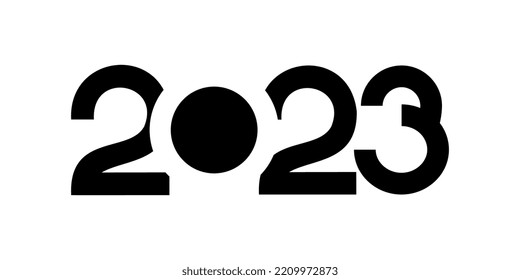 Vector. Feliz diseño de texto del logo del año nuevo 2023. Plantillas de diseño con el logotipo tipográfico de 2023. 2023 feliz colección de símbolos de año nuevo. Fondos de minimalismo para marca, banner, portada, postal. Círculos