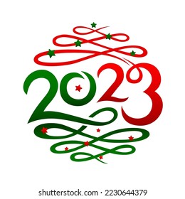 Vector Happy New Year 2023 and Merry Christmas text design template isolated on white background.