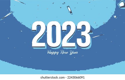 Vector happy new year 2023 with pure white number color and blue background