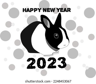 Vector Happy New Year 2023 greeting card. Year of the rabbit. The rabbit ears in the picture are the symbol of 2023