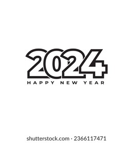 vector happy new year 2024 text design with minimalist line style