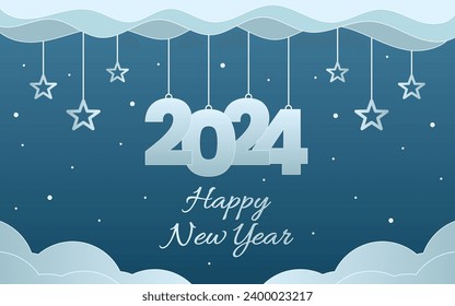 Vektorfreude im neuen Jahr 2024 Papierstil mit blauer Farbe
