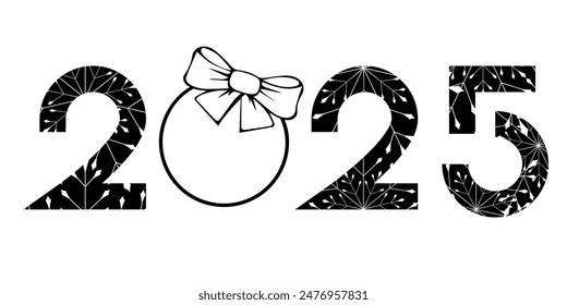 Vector. Feliz año nuevo 2025 logo diseño de texto. Patrón en copo de nieve blanco y negro. Plantillas de diseño con logotipo tipográfico 2025. Colección de símbolos de feliz año nuevo 2025. Fondo Horizontal.