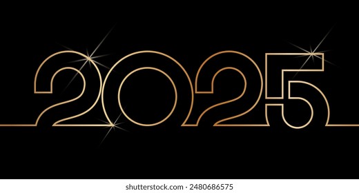 Vector. Happy new year 2025 logo text design with gold glitter. Design templates with 2025 typographic logo. 2025 happy new year symbols collection. Backgrounds for branding, banner, cover, postcard.