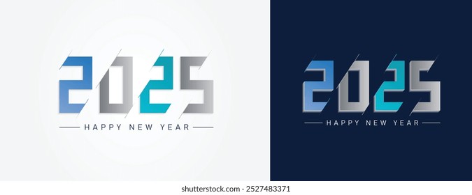 Feliz ano novo 2025 design. Ilustrações de números coloridos truncados. Design vetorial premium para cartaz, banner, saudação e celebração do ano novo de 2025.	