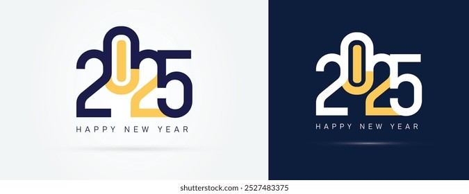 Feliz ano novo 2025 design. Ilustrações de números coloridos truncados. Design vetorial premium para cartaz, banner, saudação e celebração do ano novo de 2025.	