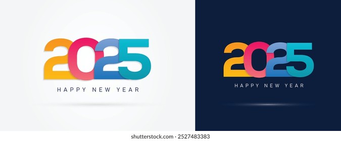 Feliz ano novo 2025 design. Ilustrações de números coloridos truncados. Design vetorial premium para cartaz, banner, saudação e celebração do ano novo de 2025.	