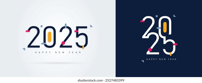 Feliz ano novo 2025 design. Ilustrações de números coloridos truncados. Design vetorial premium para cartaz, banner, saudação e celebração do ano novo de 2025.	