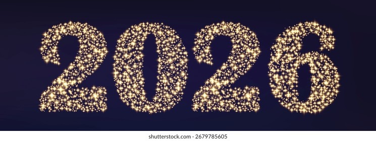 Vector Happy New Year 2026, shiny particles design. Vector luxury light sparkles. Vector glitter particles shine isolated on png background