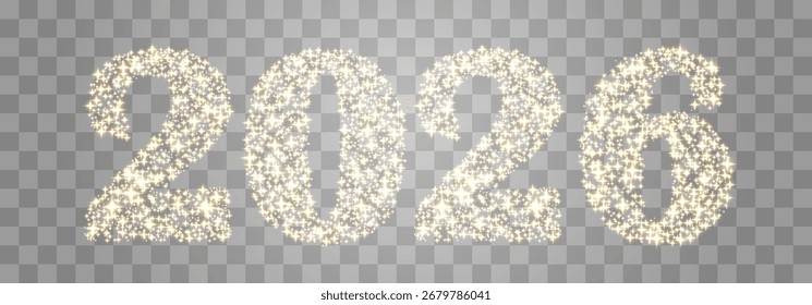 Vector Happy New Year 2026, shiny particles design. Vector luxury light sparkles. Vector glitter particles shine isolated on png background