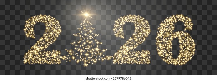 Vector Feliz año Nuevo 2026, diseño de partículas brillantes. Vector lujoso destellos de luz. Brillo de partículas de brillo de Vector aislado sobre fondo de png