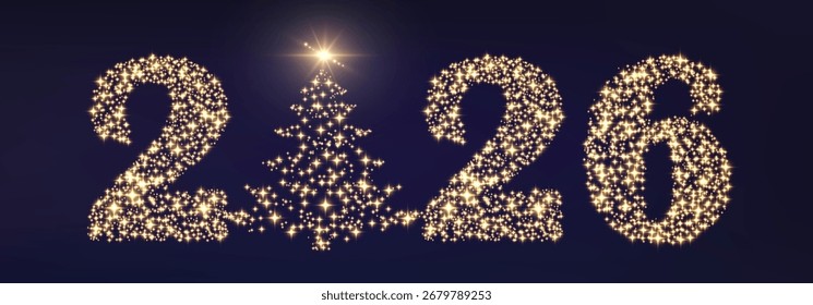 Vector Happy New Year 2026, shiny particles design. Vector luxury light sparkles. Vector glitter particles shine isolated on png background