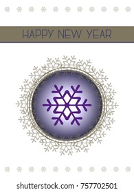 Vector happy new year 3d design with christmas ball, snowflakes on white background