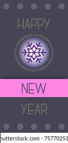 Vector happy new year 3d design with christmas ball, snowflakes on dark background