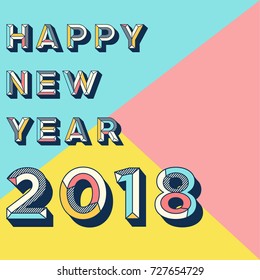 Vector happy new year abstract retro pop font with pop colour background
