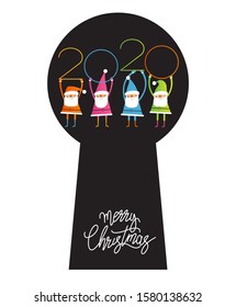Vector Feliz Año Nuevo de fondo. Caricatura santa claus y números.