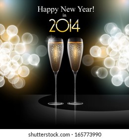 Vector Happy New Year background with a pair glass of champagne