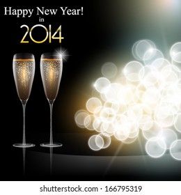 Vector Happy New Year background with a pair glass of champagne