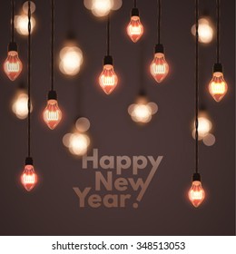 Vector Happy New Year background. Holiday lights backdrop. High quality design element.