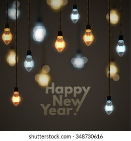 Vector Happy New Year background. Holiday lights backdrop. High quality design element.